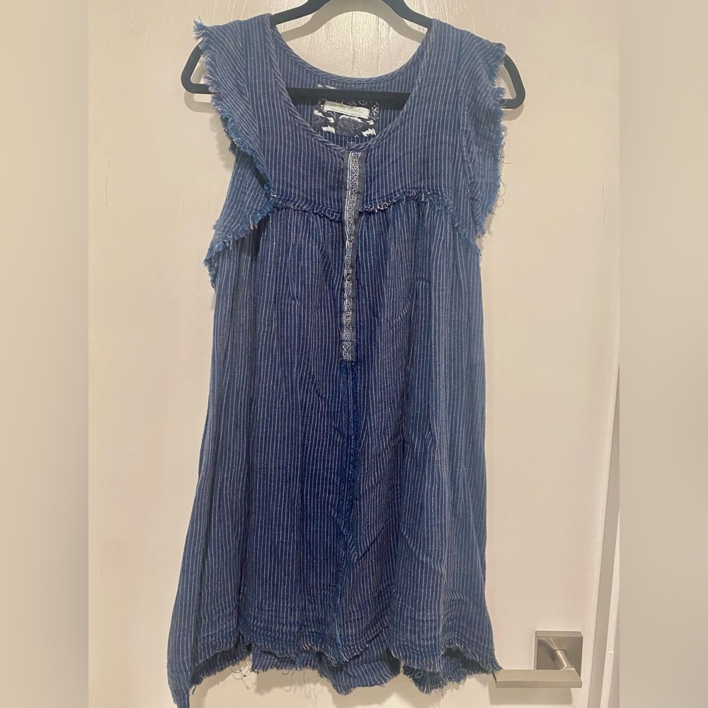 We The Free Women Medium Blue Shirt Dress Pleated Button Front Sleeveless Mini